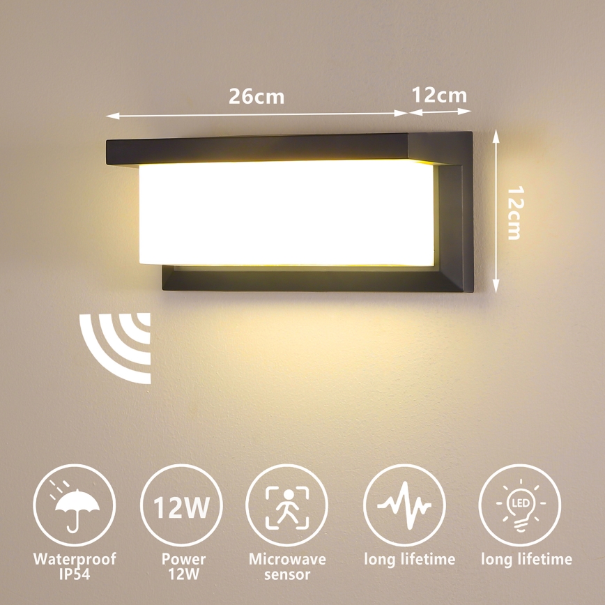 Brilagi - LED Aplique para exterior con sensor BRICKY LED/12W/230V antracita IP54