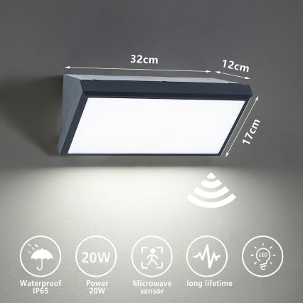 Brilagi - LED Aplique para exterior con sensor TRIANGLE LED/20W/230V IP65