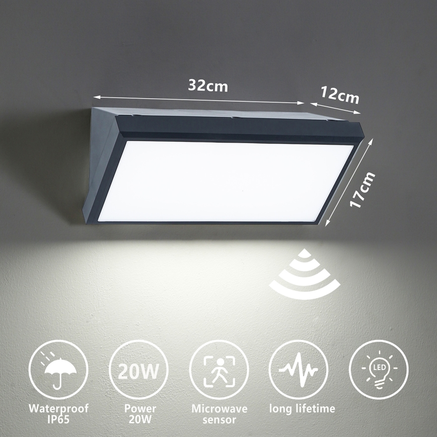 Brilagi - LED Aplique para exterior con sensor TRIANGLE LED/20W/230V IP65