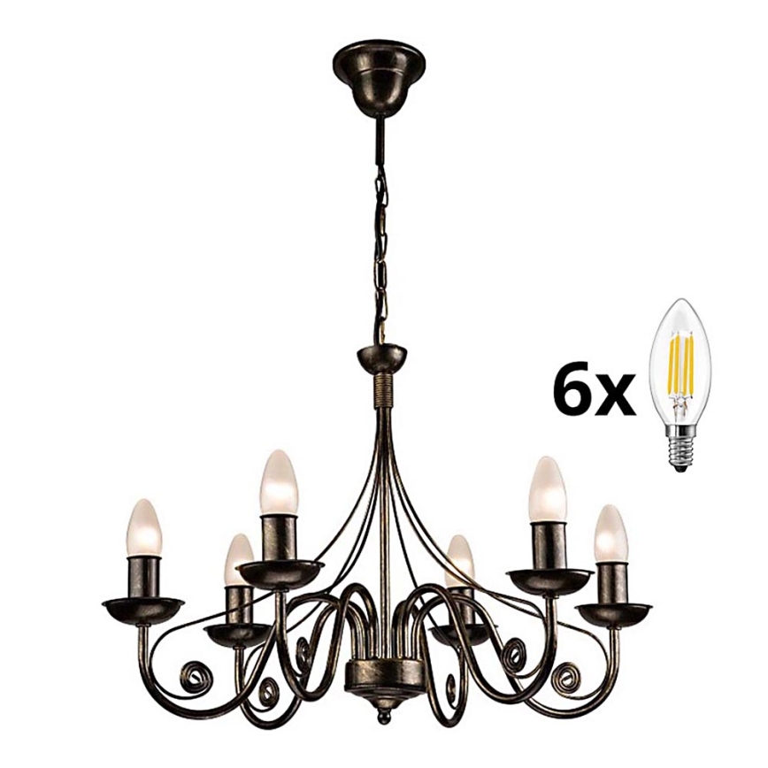 Brilagi - LED Lámpara colgante con cadena STEFANO 6xE14/40W/230V pátina negra