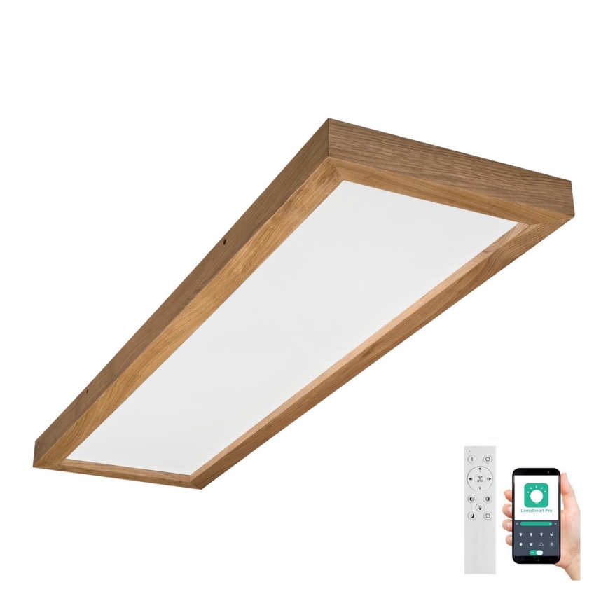 Brilagi - Luz de techo LED regulable para baño WOODY FRAME LED/50W/230V roble 120x30 cm 3000-6000K IP44 + control remoto