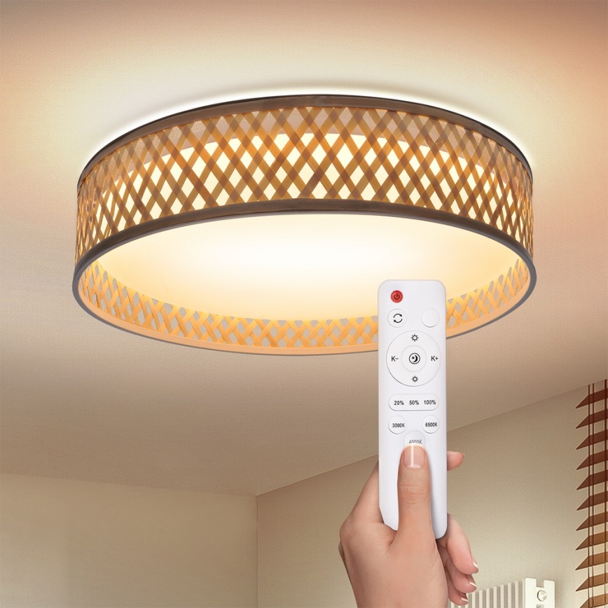 Brilagi - Plafón LED regulable CAMILA LED/48W/230V 3000-6500K bambú diá. 40 cm + control remoto