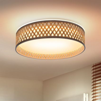 Brilagi - Plafón LED regulable CAMILA LED/48W/230V 3000-6500K bambú diá. 40 cm + control remoto