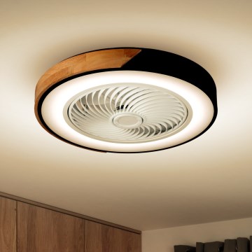 Brilagi - Plafón LED regulable con ventilador LED/30W/230V 3000-6500K negro/roble + control remoto