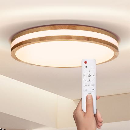Brilagi - Plafón LED regulable MOLINA LED/48W/230V 3000-6500K roble diá. 38 cm + control remoto