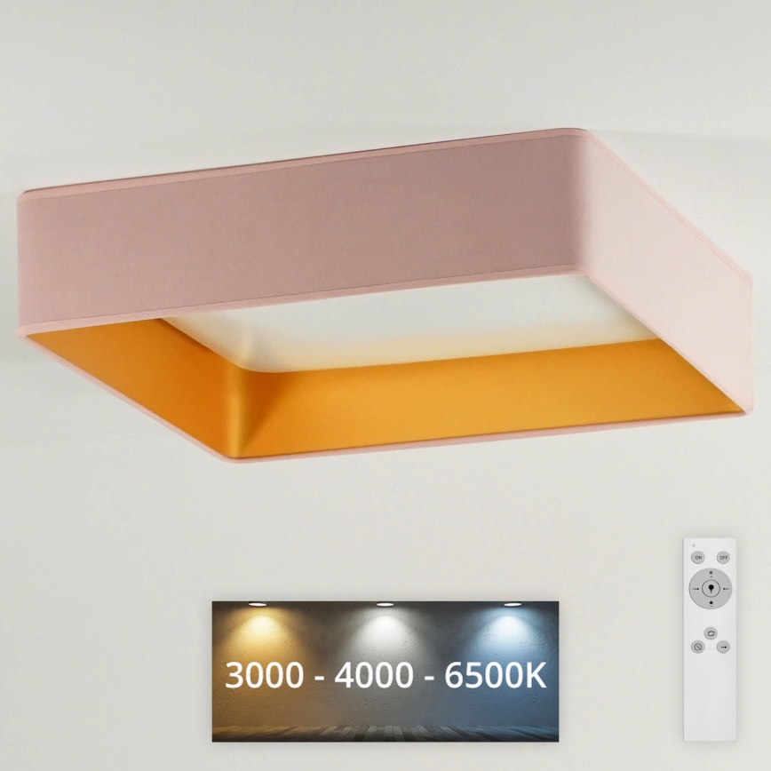 Brilagi - Plafón LED regulable VELVET SQUARE LED/24W/230V 3000/4000/6500K + mando a distancia rosa