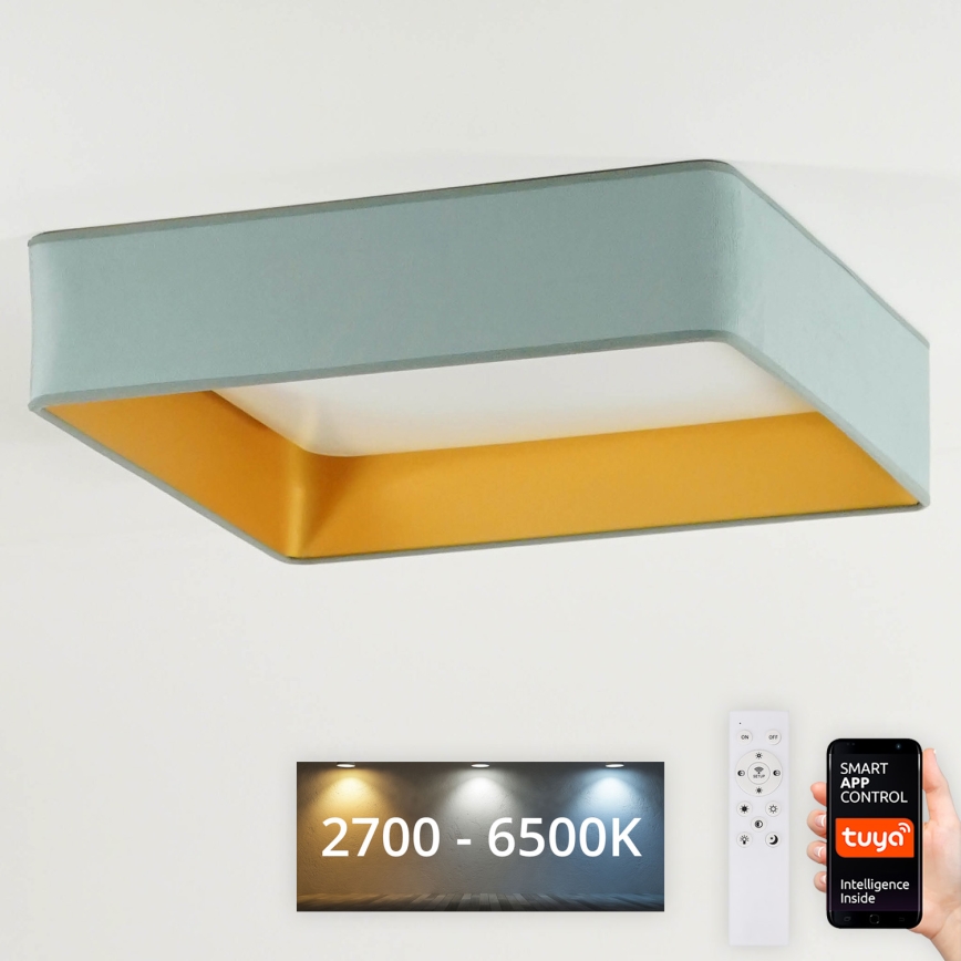 Brilagi - Plafón LED regulable VELVET SQUARE SMART LED/36W/230V 2700-6500K Wi-Fi Tuya + mando a distancia menta