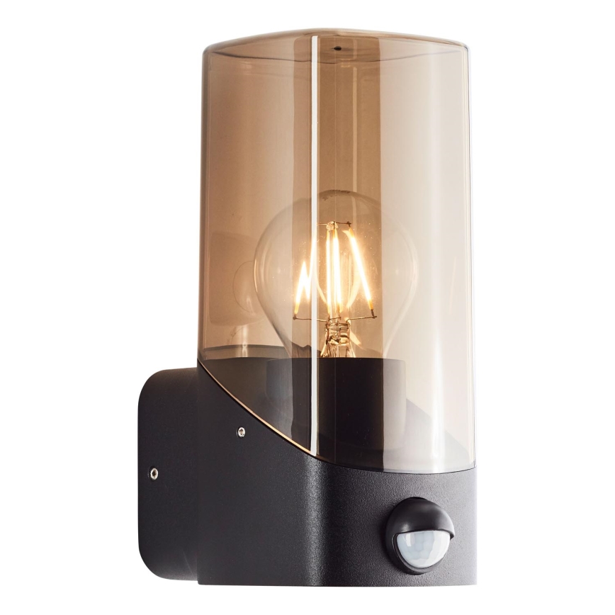 Brilliant - Aplique para exterior con sensor MINOU 1xE27/10W/230V IP44 negro/ahumado