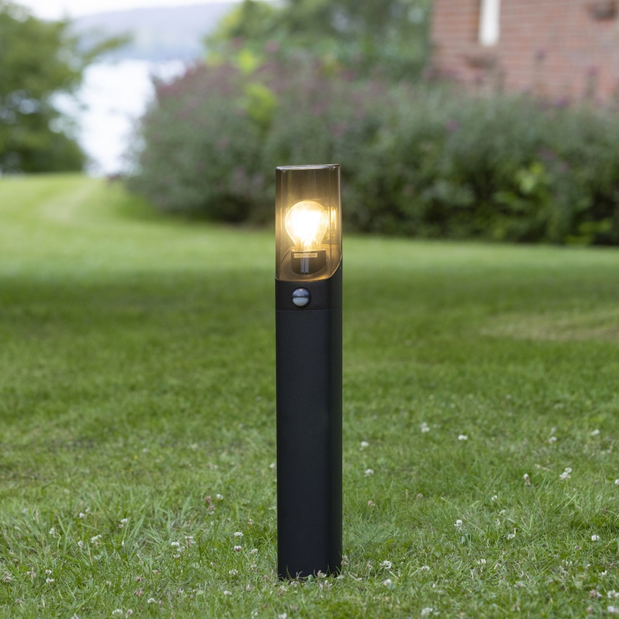 Brilliant - Lámpara exterior con sensor MINOU 1xE27/10W/230V IP44 negro/ahumado