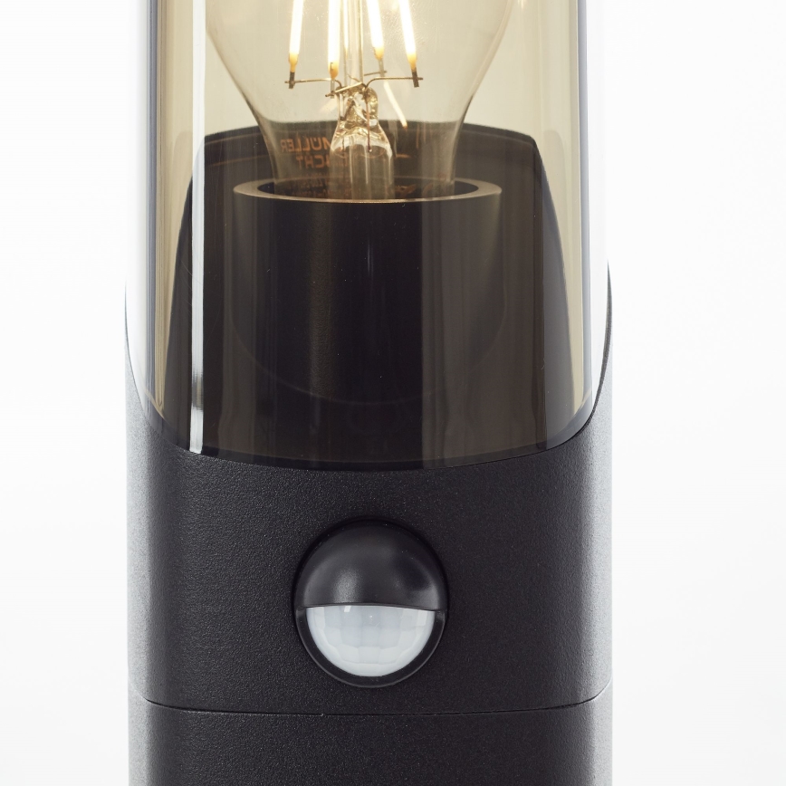 Brilliant - Lámpara exterior con sensor MINOU 1xE27/10W/230V IP44 negro/ahumado