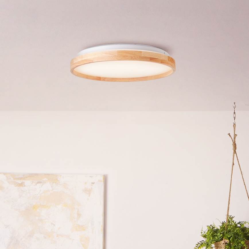 Brilliant - Plafón LED ALSON LED/26W/230V 3000/4500K diá. 39,5 cm madera de caucho - FSC Certificado