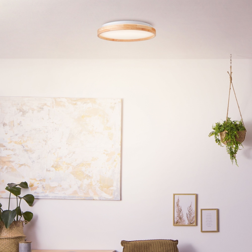 Brilliant - Plafón LED ALSON LED/26W/230V 3000/4500K diá. 39,5 cm madera de caucho - FSC Certificado