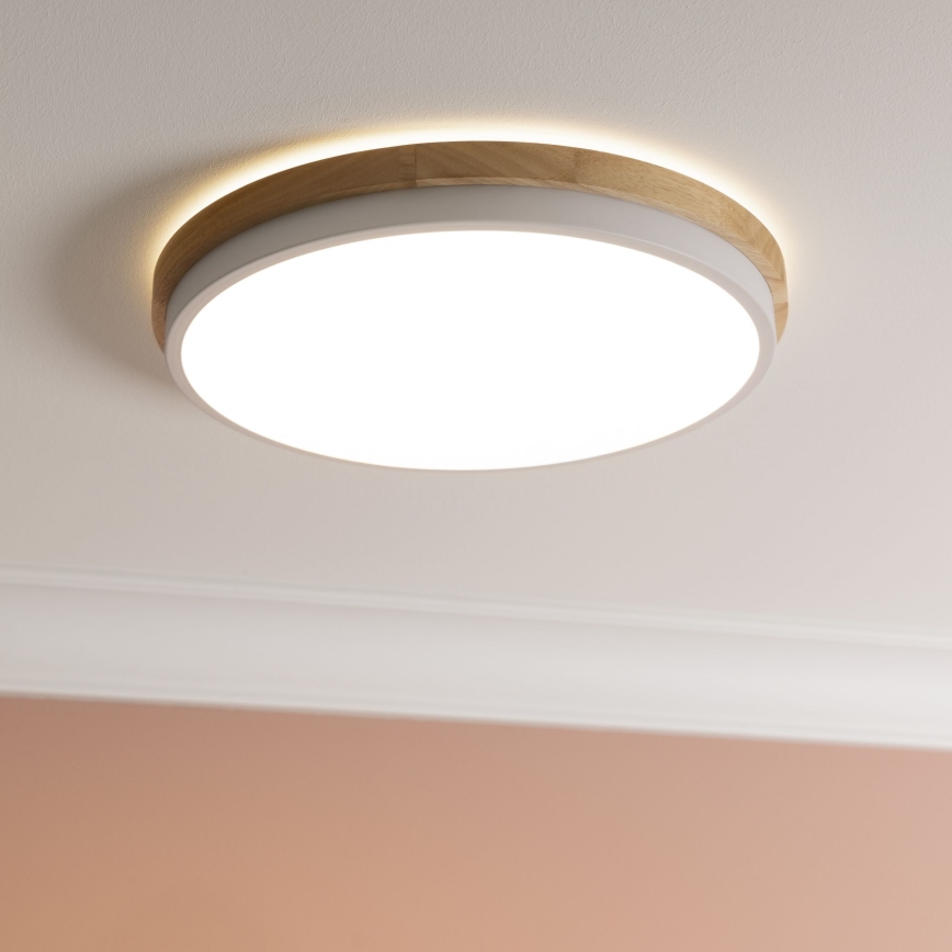 Brilliant - Plafón LED regulable BAARLO LED/24W/230V diá. 35 cm blanco/madera de caucho - FSC Certificado