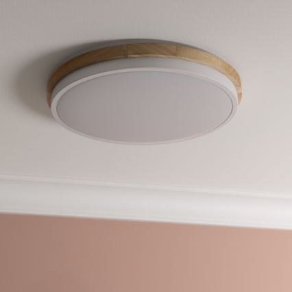 Brilliant - Plafón LED regulable BAARLO LED/24W/230V diá. 35 cm blanco/madera de caucho - FSC Certificado
