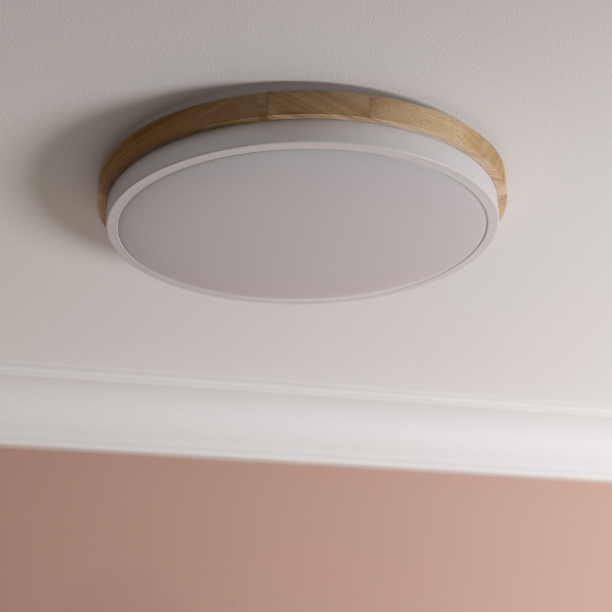 Brilliant - Plafón LED regulable BAARLO LED/24W/230V diá. 35 cm blanco/madera de caucho - FSC Certificado