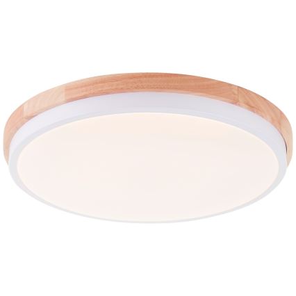 Brilliant - Plafón LED regulable BAARLO LED/24W/230V diá. 35 cm blanco/madera de caucho - FSC Certificado