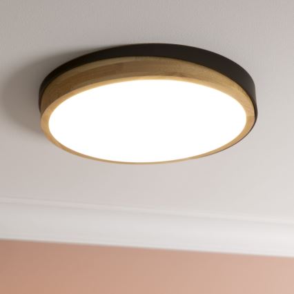 Brilliant - Plafón LED regulable BAARLO LED/24W/230V diá. 35 cm negro/madera de caucho - FSC Certificado
