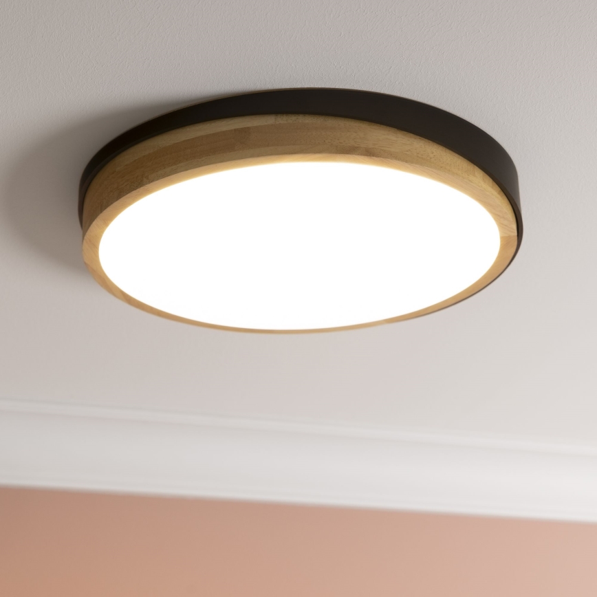 Brilliant - Plafón LED regulable BAARLO LED/24W/230V diá. 35 cm negro/madera de caucho - FSC Certificado