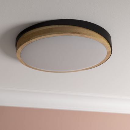 Brilliant - Plafón LED regulable BAARLO LED/24W/230V diá. 35 cm negro/madera de caucho - FSC Certificado