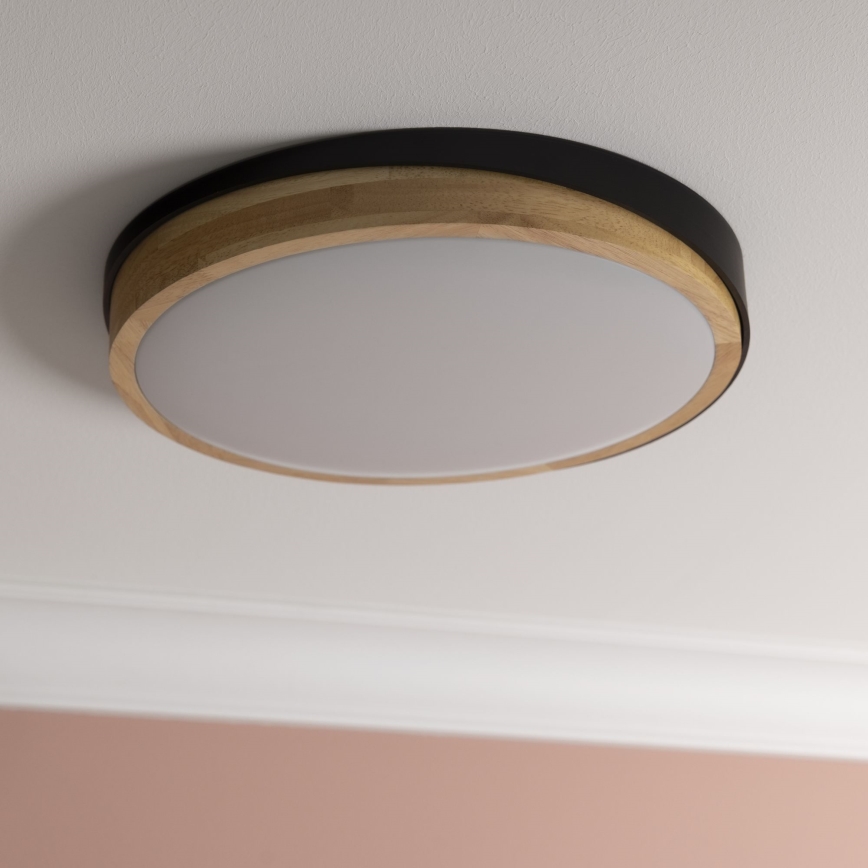 Brilliant - Plafón LED regulable BAARLO LED/24W/230V diá. 35 cm negro/madera de caucho - FSC Certificado