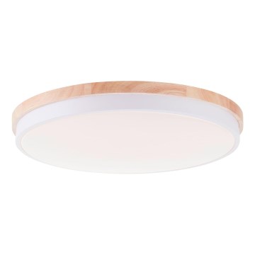 Brilliant - Plafón LED regulable BAARLO LED/36W/230V 3000-6500K diá. 50 cm blanco/madera de caucho + control remoto - FSC Certificado