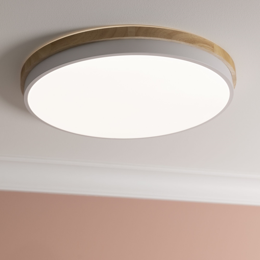 Brilliant - Plafón LED regulable BAARLO LED/36W/230V 3000-6500K diá. 50 cm blanco/madera de caucho + control remoto - FSC Certificado