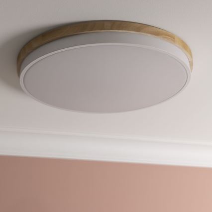 Brilliant - Plafón LED regulable BAARLO LED/36W/230V 3000-6500K diá. 50 cm blanco/madera de caucho + control remoto - FSC Certificado