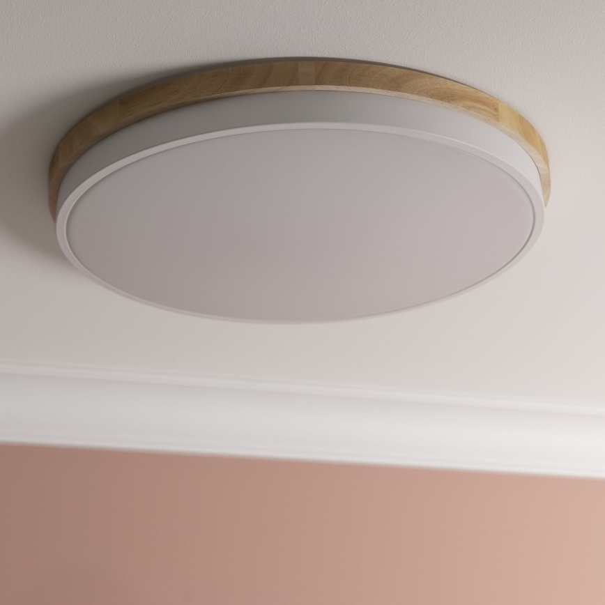 Brilliant - Plafón LED regulable BAARLO LED/36W/230V 3000-6500K diá. 50 cm blanco/madera de caucho + control remoto - FSC Certificado