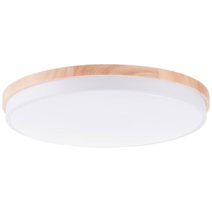 Brilliant - Plafón LED regulable BAARLO LED/36W/230V 3000-6500K diá. 50 cm blanco/madera de caucho + control remoto - FSC Certificado