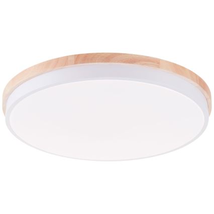 Brilliant - Plafón LED regulable BAARLO LED/36W/230V 3000-6500K diá. 50 cm blanco/madera de caucho + control remoto - FSC Certificado