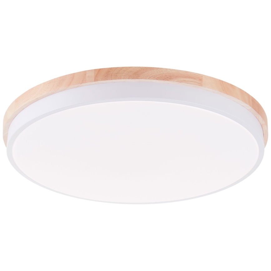 Brilliant - Plafón LED regulable BAARLO LED/36W/230V 3000-6500K diá. 50 cm blanco/madera de caucho + control remoto - FSC Certificado