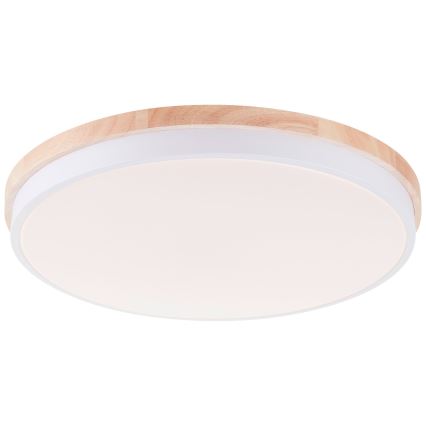 Brilliant - Plafón LED regulable BAARLO LED/36W/230V 3000-6500K diá. 50 cm blanco/madera de caucho + control remoto - FSC Certificado