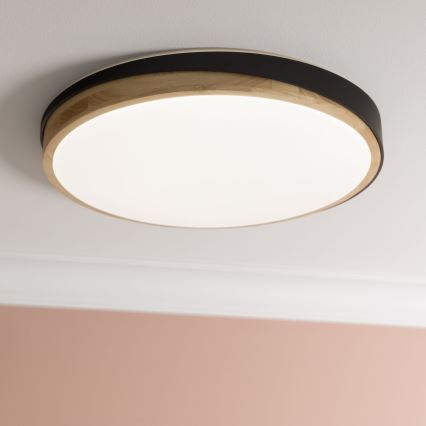 Brilliant - Plafón LED regulable BAARLO LED/36W/230V 3000-6500K diá. 50 cm negro/madera de caucho + control remoto - FSC Certificado