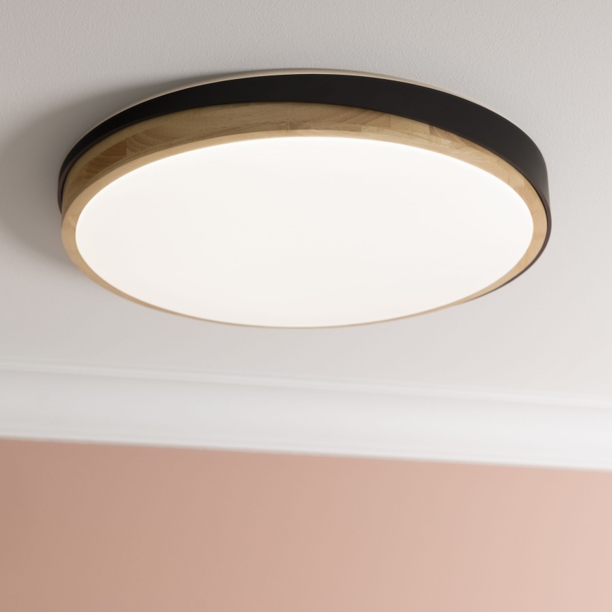 Brilliant - Plafón LED regulable BAARLO LED/36W/230V 3000-6500K diá. 50 cm negro/madera de caucho + control remoto - FSC Certificado