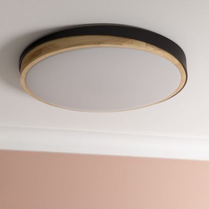 Brilliant - Plafón LED regulable BAARLO LED/36W/230V 3000-6500K diá. 50 cm negro/madera de caucho + control remoto - FSC Certificado