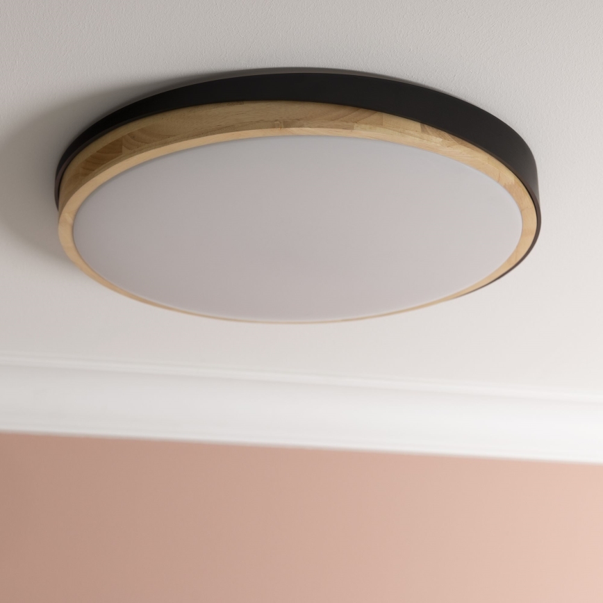 Brilliant - Plafón LED regulable BAARLO LED/36W/230V 3000-6500K diá. 50 cm negro/madera de caucho + control remoto - FSC Certificado