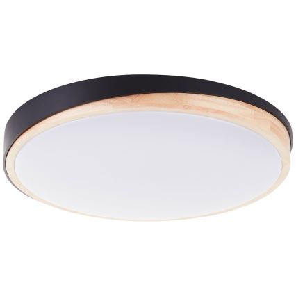 Brilliant - Plafón LED regulable BAARLO LED/36W/230V 3000-6500K diá. 50 cm negro/madera de caucho + control remoto - FSC Certificado
