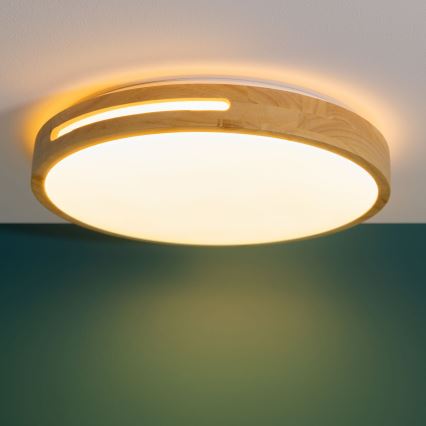 Brilliant - Plafón LED regulable WOODBURY LED/24W/230V diá. 39 cm madera de caucho - FSC Certificado