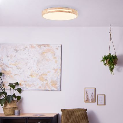 Brilliant - Plafón LED regulable WOODBURY LED/24W/230V diá. 39 cm madera de caucho - FSC Certificado