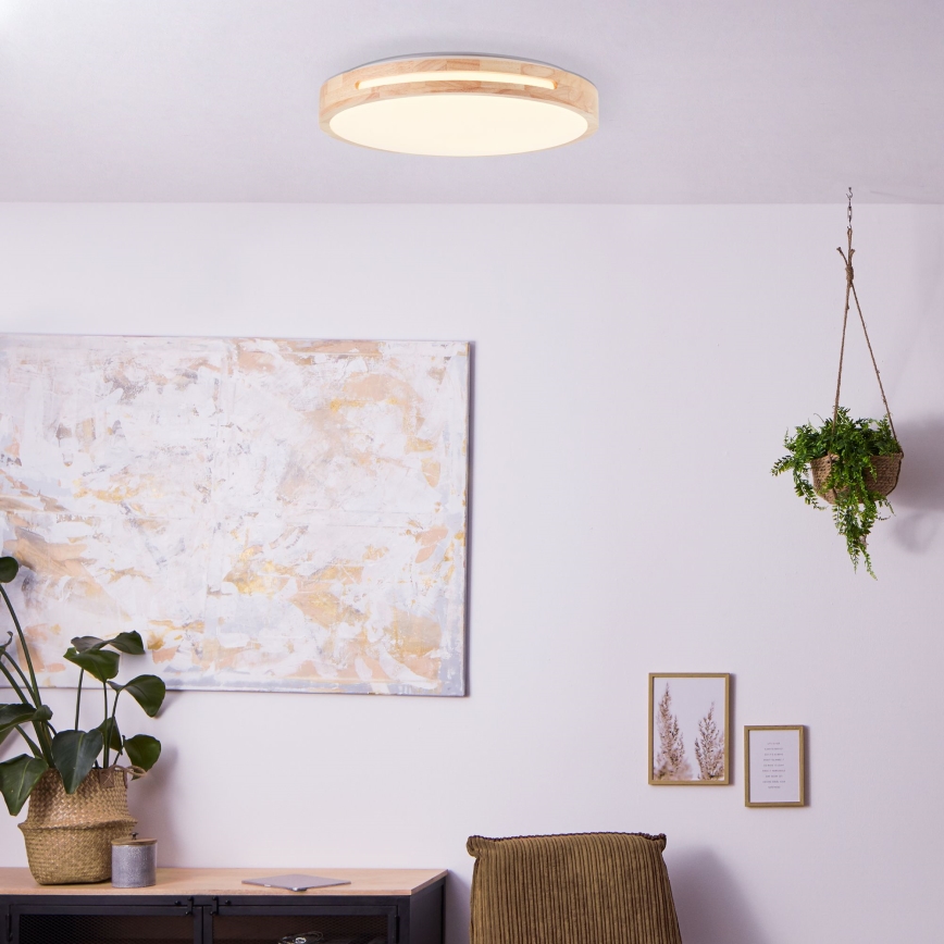 Brilliant - Plafón LED regulable WOODBURY LED/24W/230V diá. 39 cm madera de caucho - FSC Certificado
