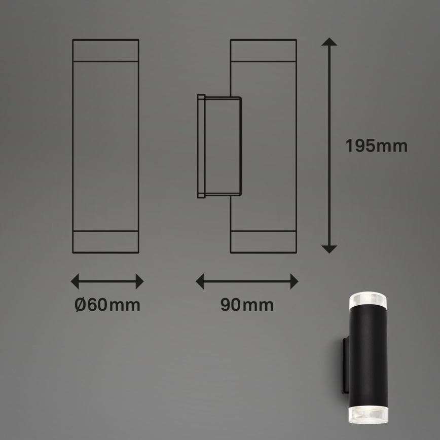 Brilo - Aplique LED para exterior 2xGU10/4,7W/230V IP44 4000K negro