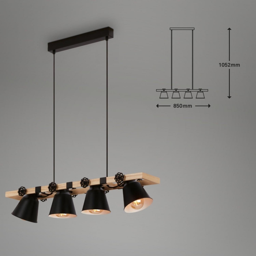 Brilo - Lámpara colgante TALLE 4xE27/40W/230V árbol de caucho