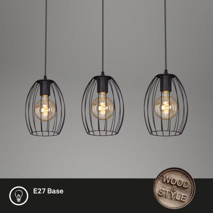 Brilo - Lámpara colgante WAKTU 3xE27/60W/230V árbol de caucho