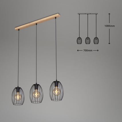 Brilo - Lámpara colgante WAKTU 3xE27/60W/230V árbol de caucho