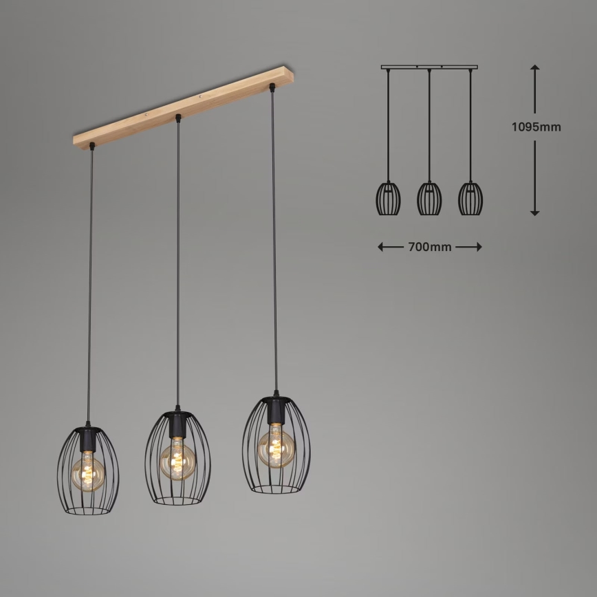 Brilo - Lámpara colgante WAKTU 3xE27/60W/230V árbol de caucho
