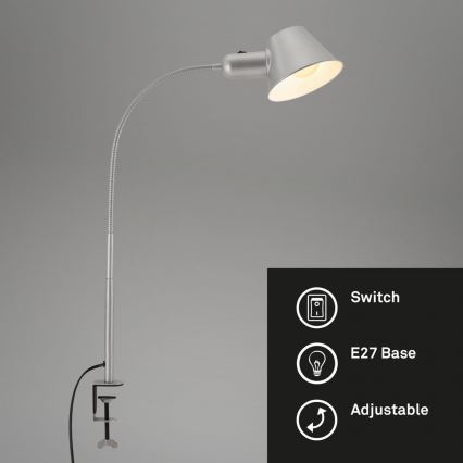 Brilo - Lámpara de mesa flexible con clip 1xE27/10W/230V plata