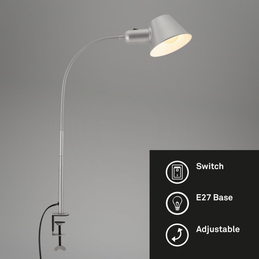 Brilo - Lámpara de mesa flexible con clip 1xE27/10W/230V plata