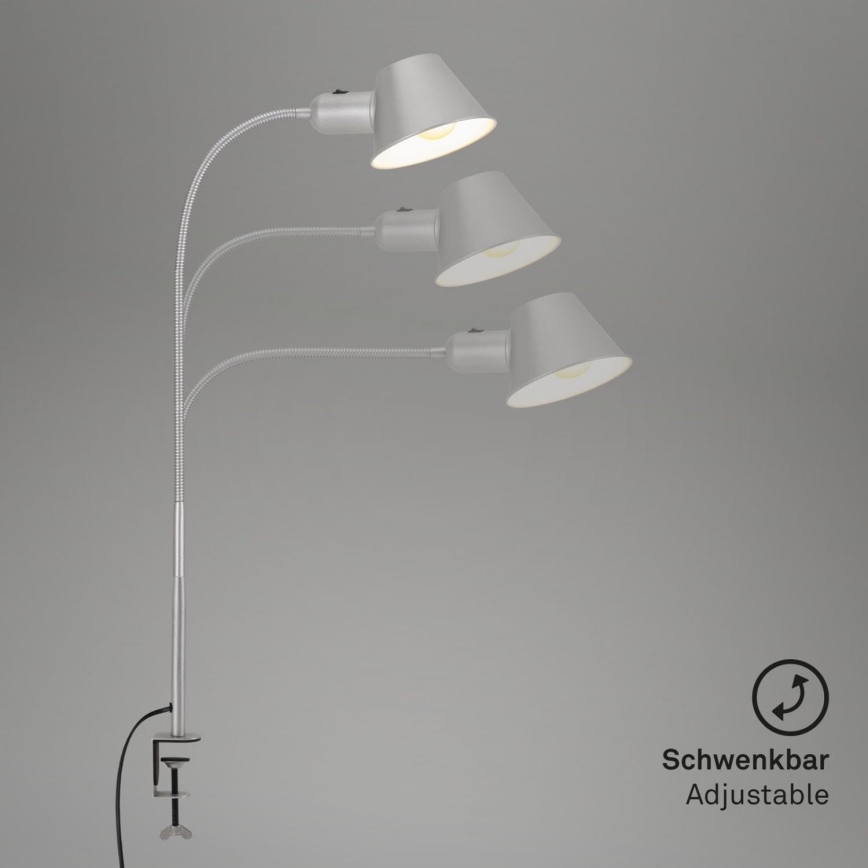 Brilo - Lámpara de mesa flexible con clip 1xE27/10W/230V plata
