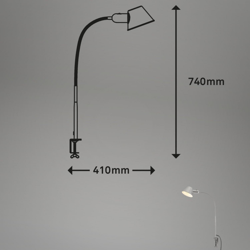 Brilo - Lámpara de mesa flexible con clip 1xE27/10W/230V plata