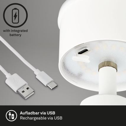 Brilo - Lámpara de mesa LED de exterior recargable y regulable LED/3,5W/5V IP44 blanco